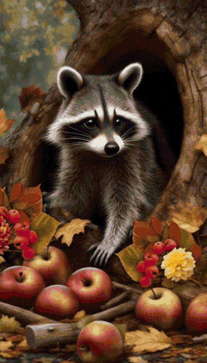 Енотик с яблоками. Крис Корон - художники - предпросмотр