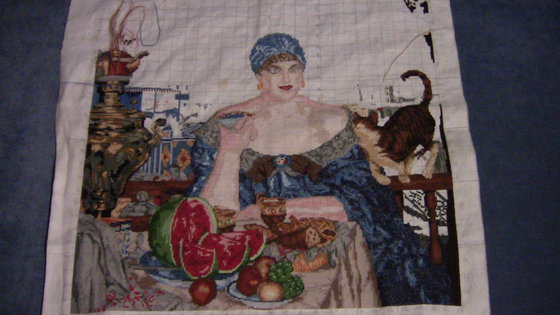 Этап процесса «Купчиха за чаем, Кустодиев»