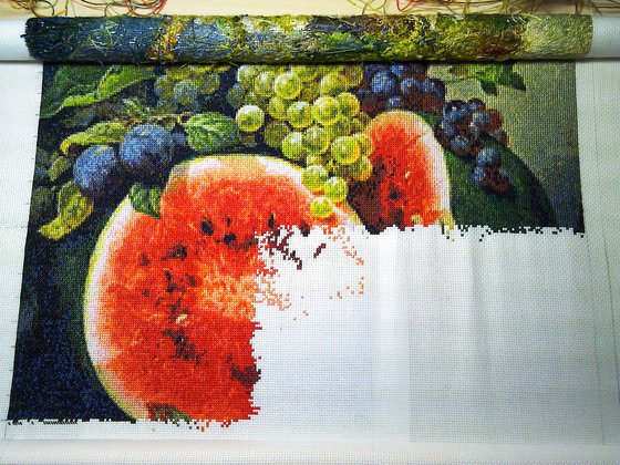 Этап процесса «Натюрморт с арбузом.»