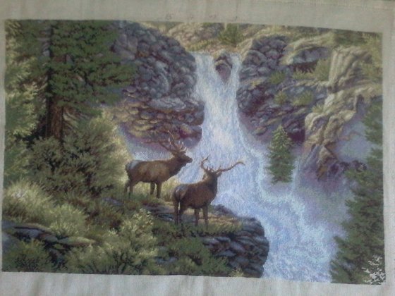 Этап процесса «Олени у водопада»