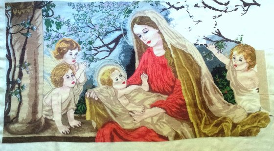 Этап процесса «Мадонна в цветущем саду.»