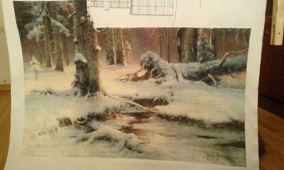 Этап процесса «зимний закат в еловом лесу GK 1682»