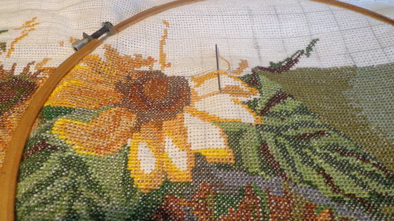 Этап процесса «Ваза с подсолнухами»