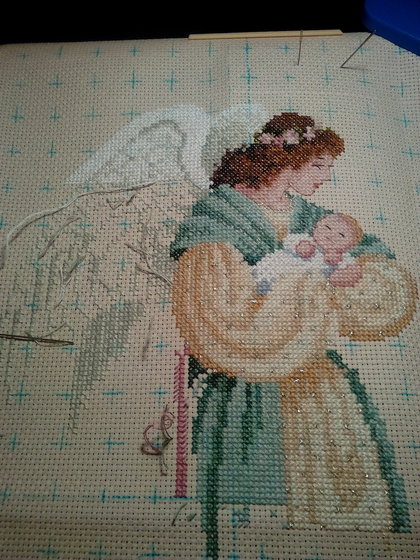 Этап процесса «Дама-ангел с ребенком на руках.»