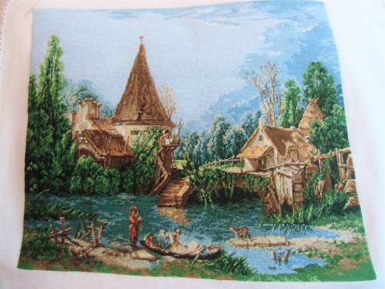 Этап процесса «"Пейзаж с мельницей" по картине Ф Бушэ Гобленсет»