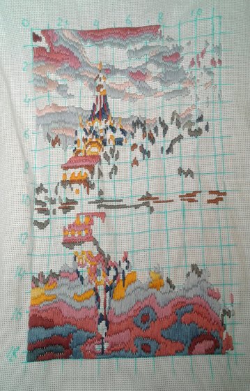 Этап процесса «Цветы заката тают в небе.»