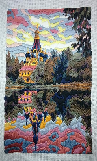 Этап процесса «Цветы заката тают в небе.»