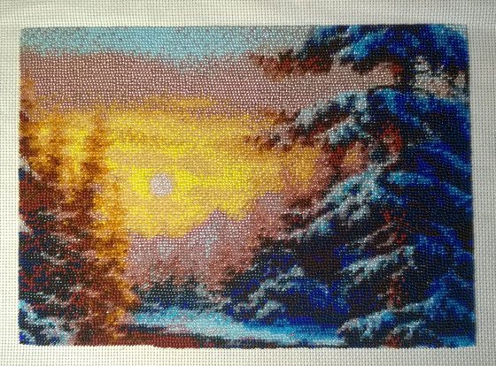 Этап процесса «Зимний закат (бисер)»