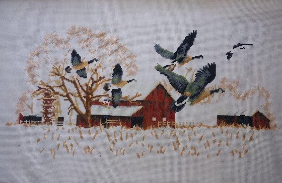 Этап процесса «Гуси зимой.»