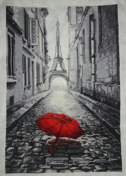 Этап процесса «Париж и красный зонт»
