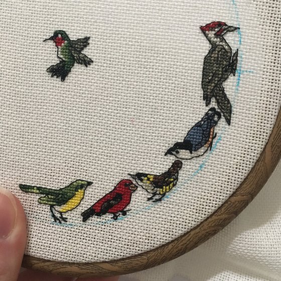 Этап процесса «Игольница с птичками»