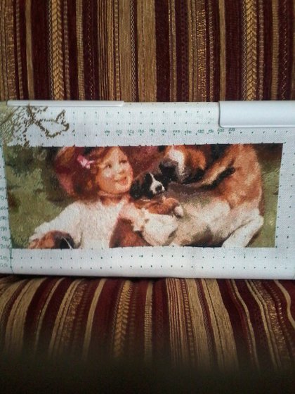 Этап процесса «Девочка с собаками. По картине Артура Элсли.»