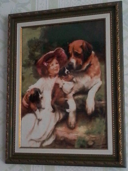 Этап процесса «Девочка с собаками. По картине Артура Элсли.»