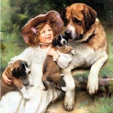 Процесс «Девочка с собаками. По картине Артура Элсли.»