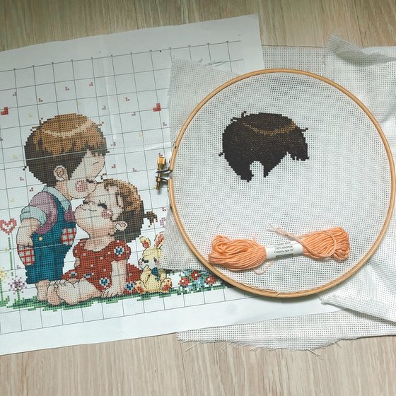 Этап процесса «Процесс вышивки «Брат и СЕСТРА»»