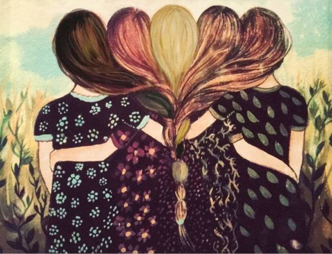 Пятерым сестрам. Композиция на тему подруги. Картина сестры. Красивые картины для 5 девочек. Рисунок для сестры.