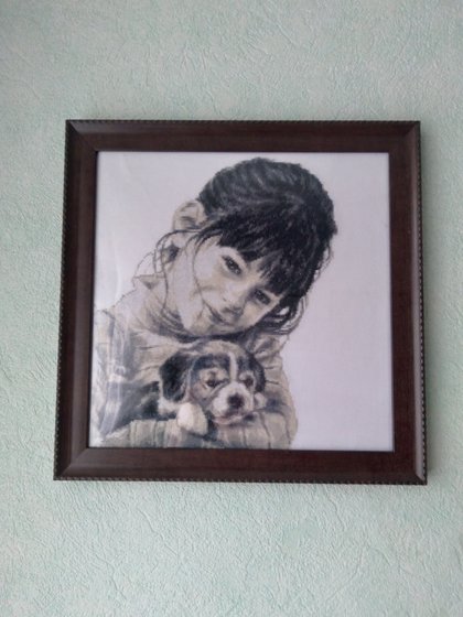 Этап процесса «Девочка со щенком. Фирма Палитра.»