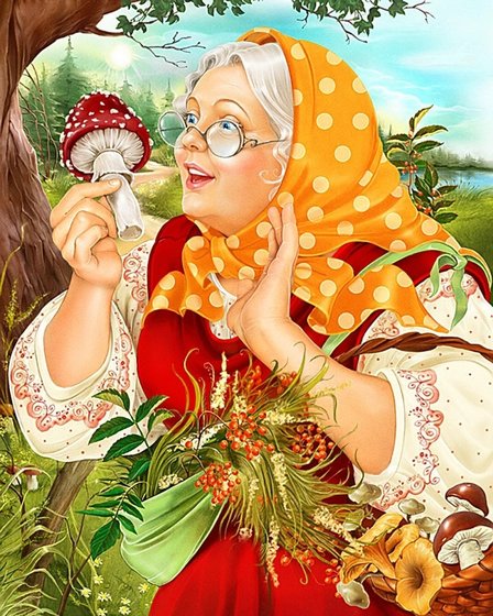 Этап процесса «Процесс многоцветной вышивки по схеме Ольги Б. - за грибами»