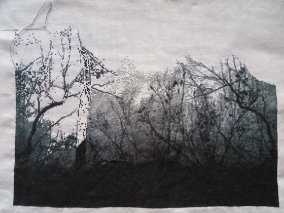 Этап процесса «Лицо девушки в ветвях»