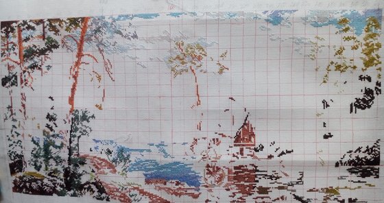 Этап процесса «Пейзаж с мельницей по картине Виталия Потапова»