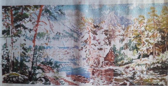 Этап процесса «Пейзаж с мельницей по картине Виталия Потапова»