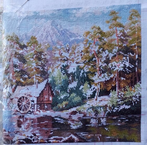 Этап процесса «Пейзаж с мельницей по картине Виталия Потапова»