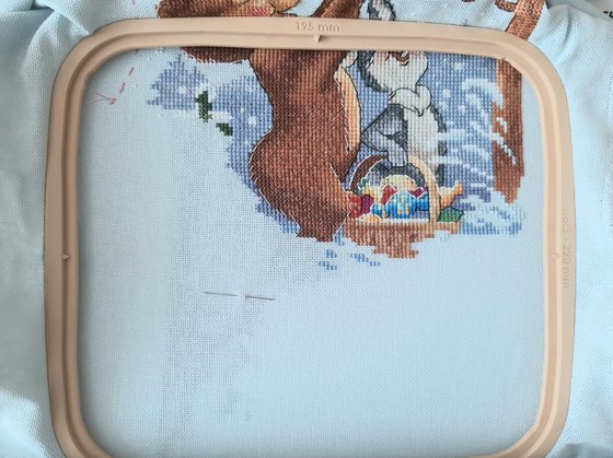 Этап процесса «Новогодний сарожок по советским открыткам В. Заруби6а»