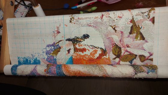 Этап процесса «Зяблик и цветы»