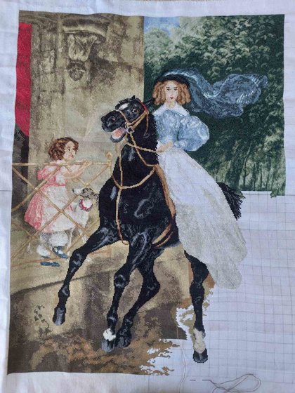 Этап процесса «Всадница по мотивам картины К.П. Брюллова»