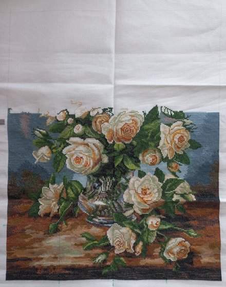 Этап процесса «Букет белых роз»