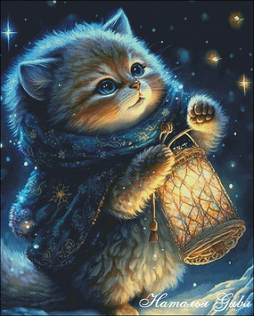 Этап процесса «Котёнок с фонариком»