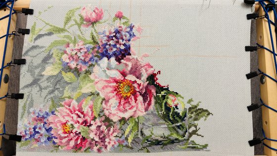 Этап процесса «Пионы и гортензии»