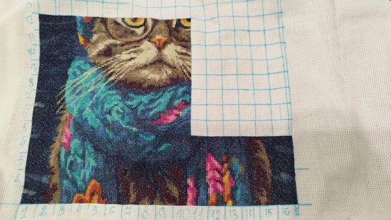 Этап процесса «Зимний кот в шапке»